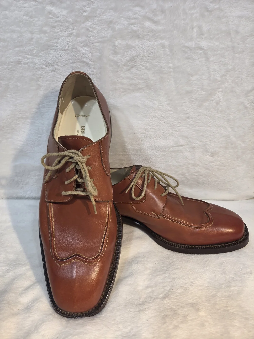 Bruno Magli Italian Platinum Caton Cognac Brown Leather Lace-Up Oxfords Vtg